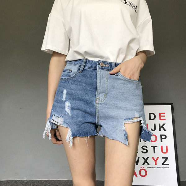 Pantaloni scurți din denim de damă cu talie înaltă