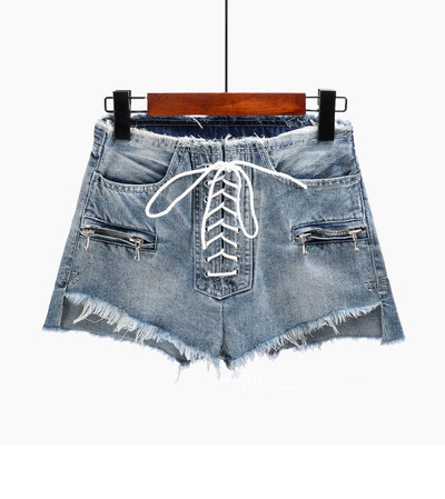 Γυναικεία μικρά τζιν με υψηλή μέση και γραβάτες