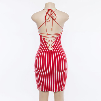 Ριγέ κυρίες φόρεμα Λεπτό μοντέλο με συνδέσμους στο πίσω μέρος