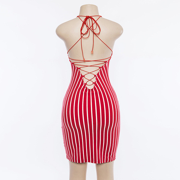 Ριγέ κυρίες φόρεμα Λεπτό μοντέλο με συνδέσμους στο πίσω μέρος