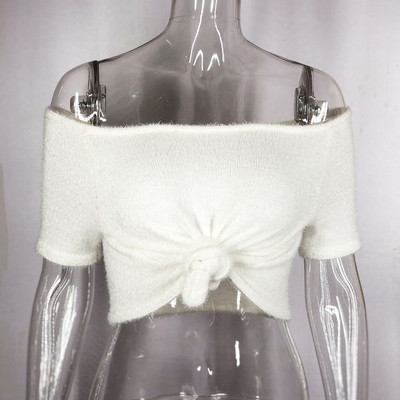 Γυναικείο κοντό μπλουζάκι με λευκούς ώμους