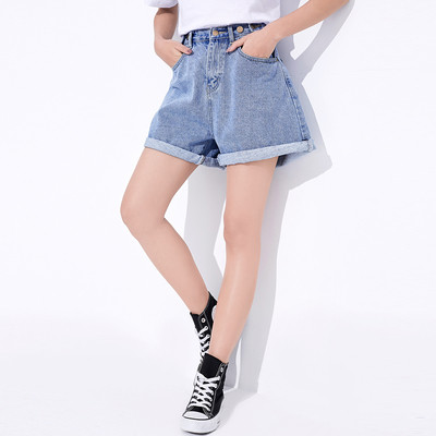 Γυναικεία κοντομάνικα τζιν με υψηλό μοτίβο στην μέση