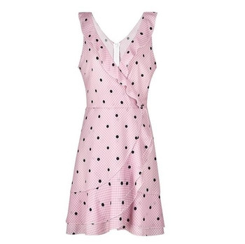 Κομψό γυναικείο φόρεμα με λαιμόκοψη σε σχήμα V, κομμένο σε ροζ χρώμα