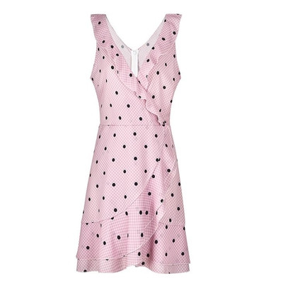 Κομψό γυναικείο φόρεμα με λαιμόκοψη σε σχήμα V, κομμένο σε ροζ χρώμα