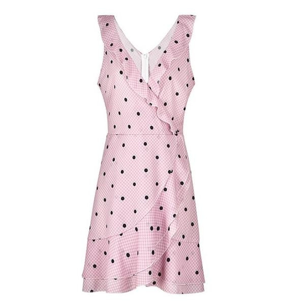 Κομψό γυναικείο φόρεμα με λαιμόκοψη σε σχήμα V, κομμένο σε ροζ χρώμα