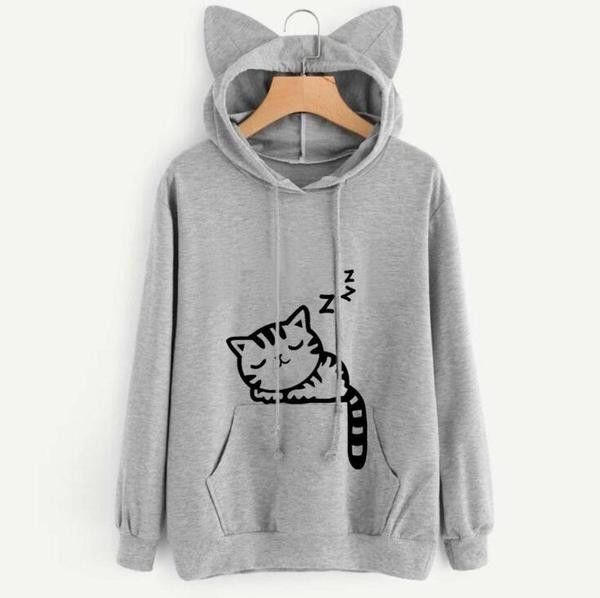 Hanorac zilnic de damă cu glugă și inscripție