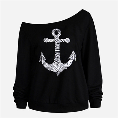 Καθημερινή γυναικεία φούτερ με αποκολλημένη βάρκα και εκτύπωση