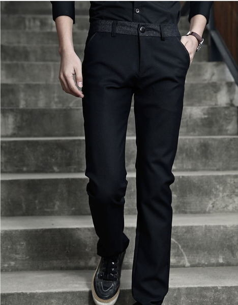 Pantaloni stilați pentru bărbați, cu talie înaltă, în culori închise
