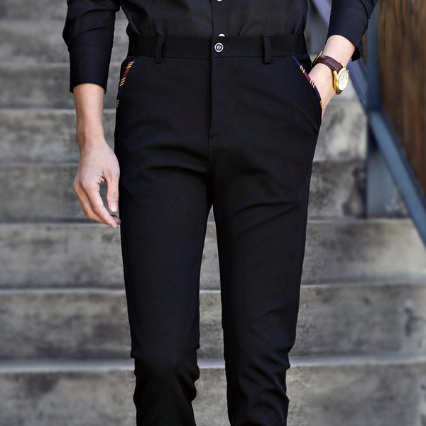 Pantaloni stilați pentru bărbați, cu talie înaltă, în culori închise