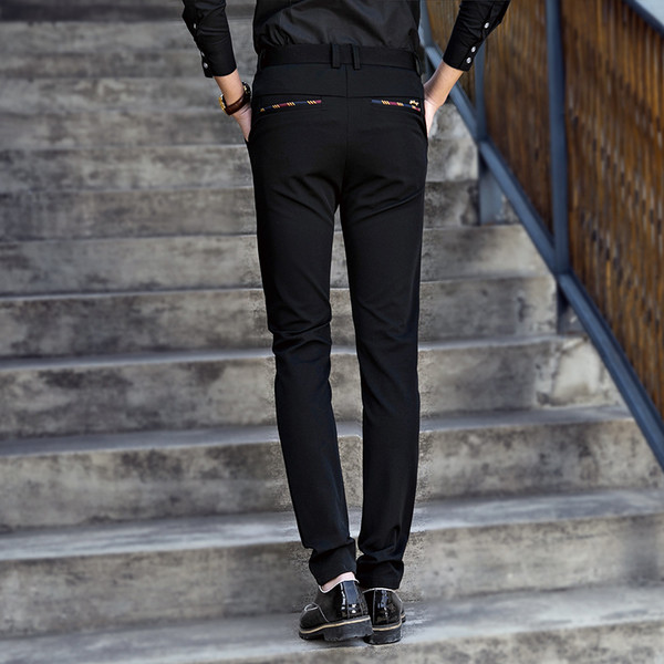 Pantaloni stilați pentru bărbați, cu talie înaltă, în culori închise