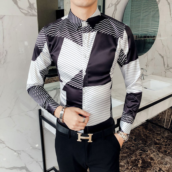 Σατέν πουκάμισο ατόμων σε δύο αποχρώσεις με μακριά μανίκια