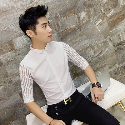 Cămașă stilată pentru bărbați cu mâneci 3/4 - model Slim