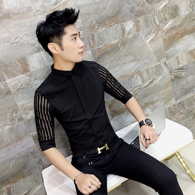 Cămașă stilată pentru bărbați cu mâneci 3/4 - model Slim