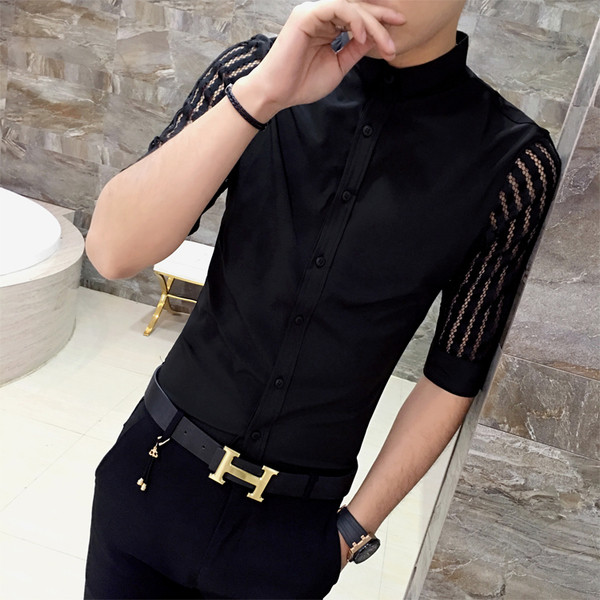 Cămașă stilată pentru bărbați cu mâneci 3/4 - model Slim