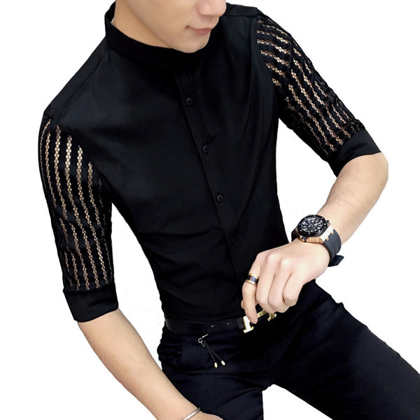 Cămașă stilată pentru bărbați cu mâneci 3/4 - model Slim