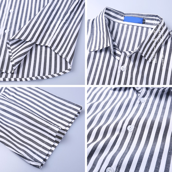 Cămașă bărbați cu dungi în 2 culori cu mâneci 3/4 - model larg