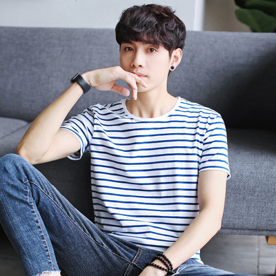 Ριγέ μπλουζάκι άνδρας με λαιμόκοψη σε δύο χρώματα