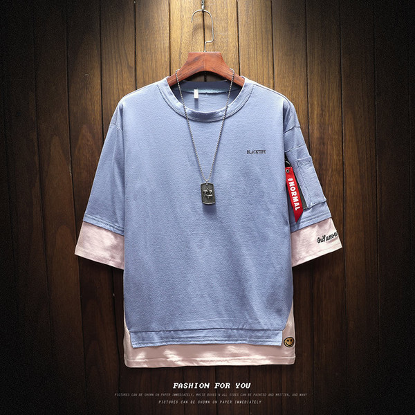 Tricou modern pentru bărbați cu decolteu O și buzunar la mânecă în mai multe culori