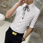 Cămașă modernă pentru bărbați cu mâneci 3/4 și cravată - model Slim