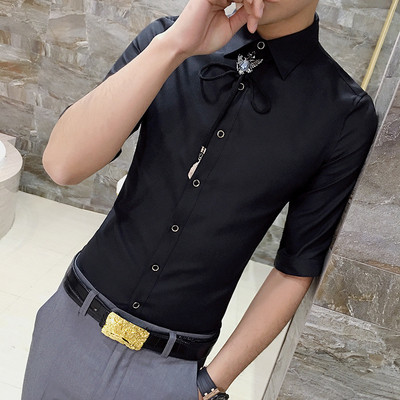 Cămașă modernă pentru bărbați cu mâneci 3/4 și cravată - model Slim