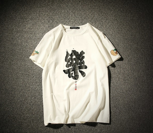 Tricou elegant pentru bărbați cu aplicații colorate în alb-negru