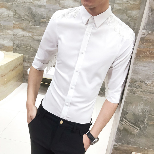 Camasa barbati model nou cu maneci 3/4 si franjuri - model Slim