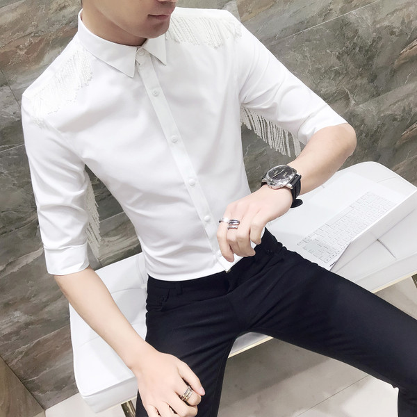 Camasa barbati model nou cu maneci 3/4 si franjuri - model Slim