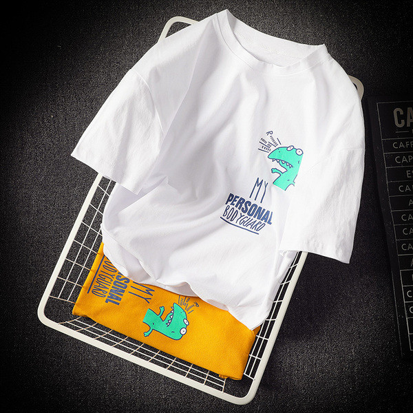 Лятна мъжка тениска с надписи в бял и жълт  цвят