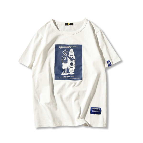 Tricou casual barbatesc cu decolteu O si aplicatie colorata in mai multe culori