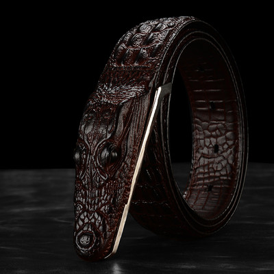 Modern men`s belt in black and brown - Crocodile