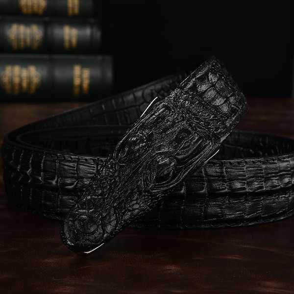 Μοντέρνα ανδρική ζώνη σε μαύρο και καφέ - Κροκόδειλος