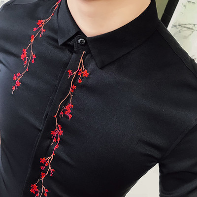 Μοντέρνο πουκάμισο ατόμων με κεντήματα και μανίκια 3/4 - Λεπτό μοντέλο