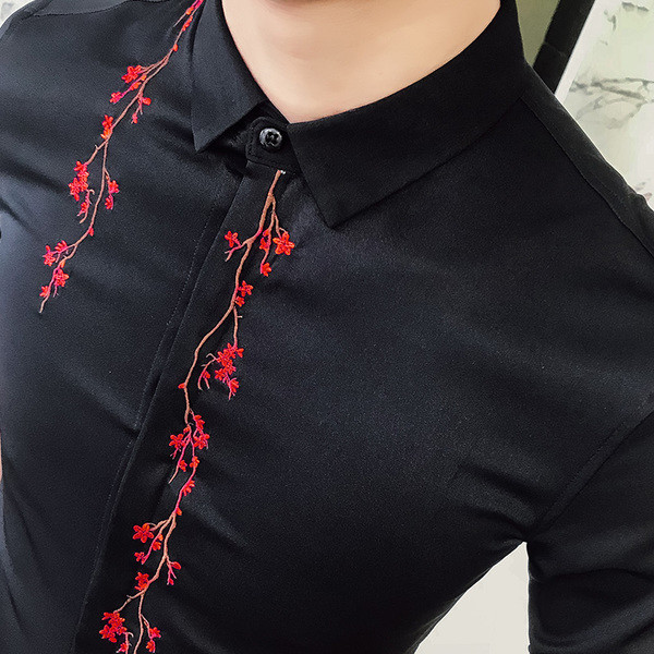 Μοντέρνο πουκάμισο ατόμων με κεντήματα και μανίκια 3/4 - Λεπτό μοντέλο