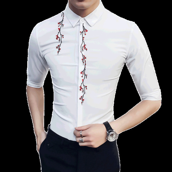 Μοντέρνο πουκάμισο ατόμων με κεντήματα και μανίκια 3/4 - Λεπτό μοντέλο