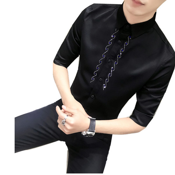 Cămașă modernă pentru bărbați cu mâneci 3/4 și guler înalt - model Slim