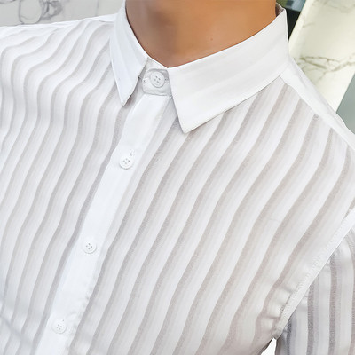 Cămașă stilată pentru bărbați cu mâneci 3/4 alb-negru - model Slim