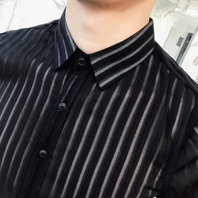 Cămașă stilată pentru bărbați cu mâneci 3/4 alb-negru - model Slim