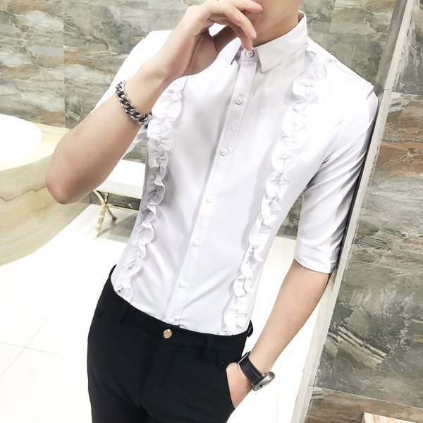 Cămașă modernă pentru bărbați cu detalii interesante - model Slim