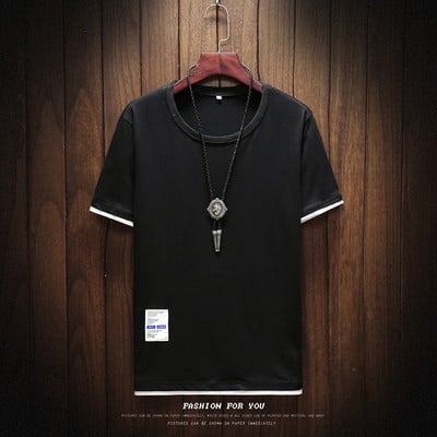 Tricou elegant pentru bărbați cu decolteu O, model simplu în alb-negru