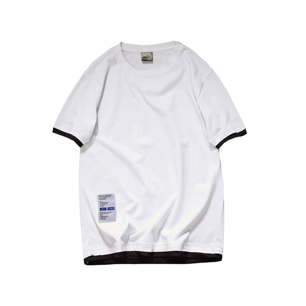 Tricou elegant pentru bărbați cu decolteu O, model simplu în alb-negru