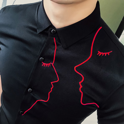 Μοντέρνο πουκάμισο ατόμων με 3/4 μανίκι και κεντήματα - Λεπτό μοντέλο