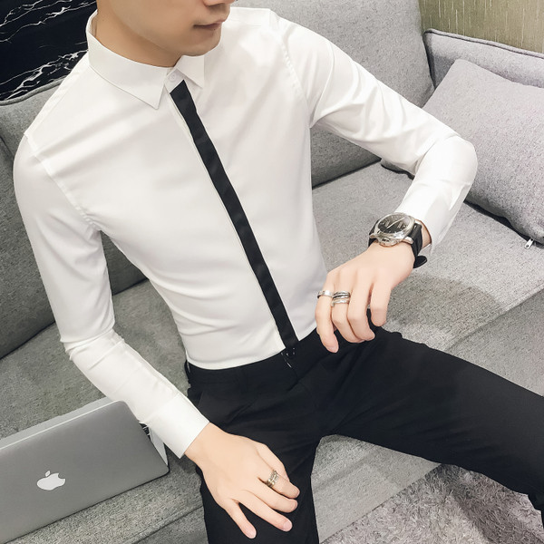 Camasa barbati model nou in culorile alb si negru - model Slim