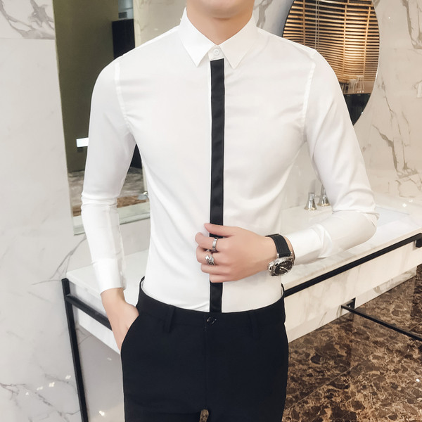 Camasa barbati model nou in culorile alb si negru - model Slim