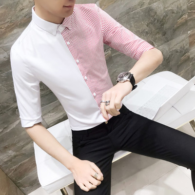Модерна мъжка риза с 3/4 ръкав в бял и черен цвят - Slim модел