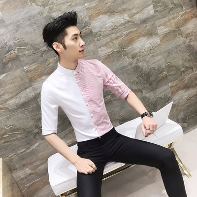 Μοντέρνο πουκάμισο ατόμων με 3/4 μανίκι σε λευκό και μαύρο - Λεπτό μοντέλο