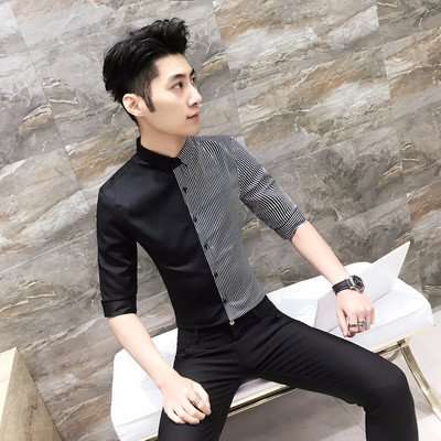 Μοντέρνο πουκάμισο ατόμων με 3/4 μανίκι σε λευκό και μαύρο - Λεπτό μοντέλο