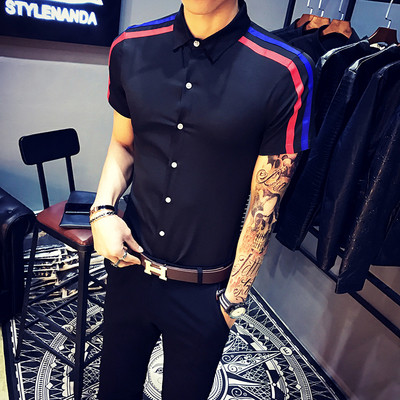 Cămașă bărbătească stilată cu mâneci scurte în 2 culori - model Slim