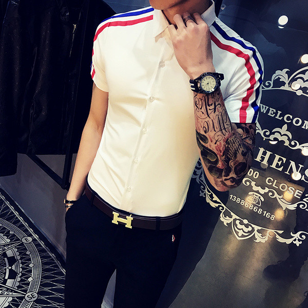 Cămașă bărbătească stilată cu mâneci scurte în 2 culori - model Slim