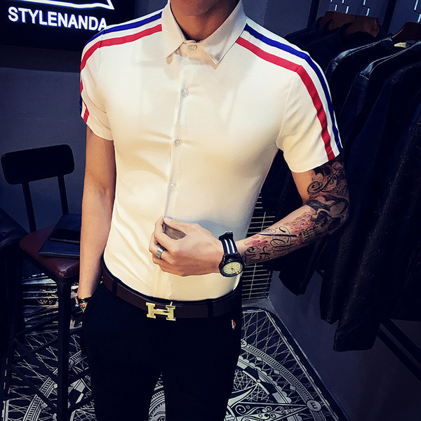 Cămașă bărbătească stilată cu mâneci scurte în 2 culori - model Slim