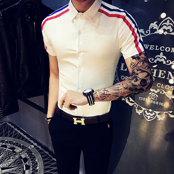 Cămașă bărbătească stilată cu mâneci scurte în 2 culori - model Slim